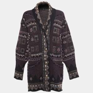 Etro Purple/Black Wool Blend Buttoned Cardigan M