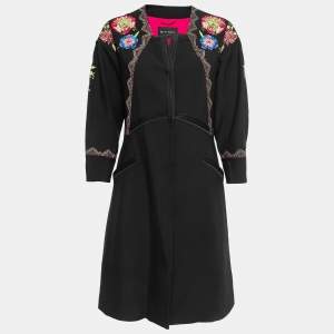 Etro Black Embroidered Crepe Button Front Short Dress M