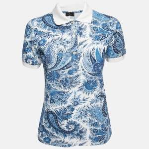 Etro Blue Paisley Printed Cotton Pique Polo T-Shirt S
