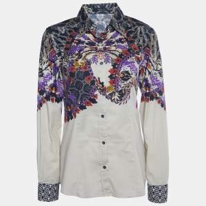 Pre Owned Etro Cream Printed Cotton Button Front Shirt M