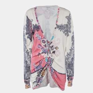 Etro Multicolor Printed Silk Knit Button Front Cardigan M