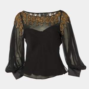 Etro Black Embellished Silk Long Sleeve Blouse M