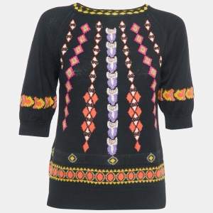 Etro Black/Multicolor Patterned Knit Top S