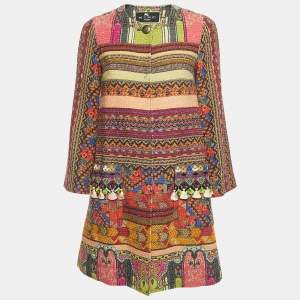 Etro Multicolor Patterned Cotton Pocket Embroidered Button Front Coat S