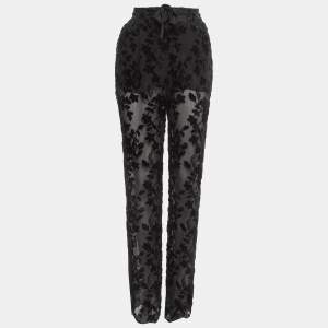 Pre Owned Etro Black Floral Embellished Chiffon Pants M