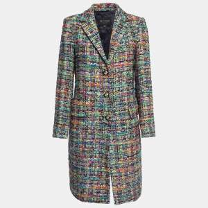 Pre Owned Etro Multicolor Tweed Single Breasted Mid Length Coat M