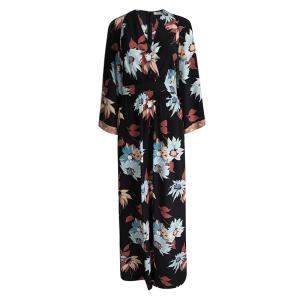 Pre Owned Etro Black Floral Printed Silk Embellished Cuff Detail Maxi Dress S
