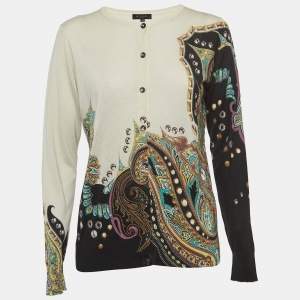 Etro Multicolor Print Silk and Cashmere Buttoned Cardigan M