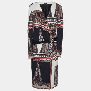 Etro Black Paisley Print Jersey Faux Wrap Midi Dress L