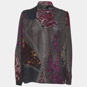 Pre Owned Etro Multicolor Floral Print Crepe Half Placket Shirt M