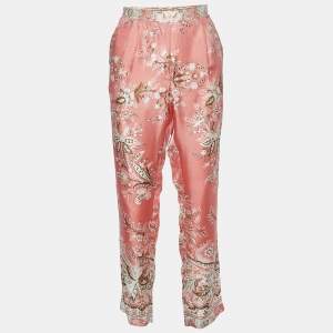Etro Peach Paisley Floral Print Silk Tapered Trousers M