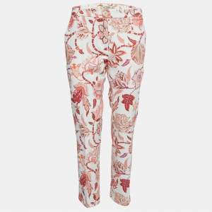 Etro Red Floral Printed Cotton Buttoned Trousers L