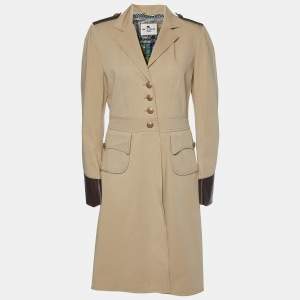 Pre Owned Etro Beige Cotton Leather Trim Mid Length Coat M