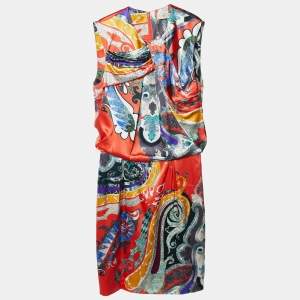 Etro Multicolor Paisley Print Silk Satin Sleeveless Dress M