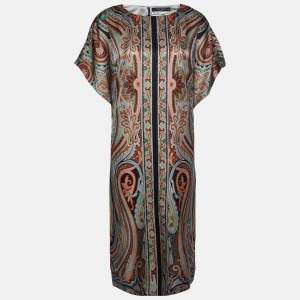 Etro Multicolor Printed Satin Midi Dress M  