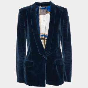 Etro Teal Blue Velvet Single Breasted Blazer M