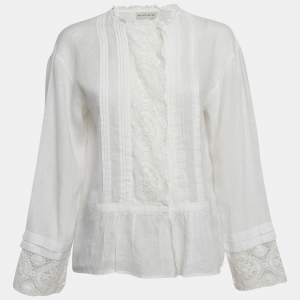 Etro White Linen Lace Trim Detail Top S