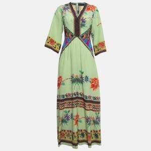 Etro Green Printed Silk Flared Maxi Dress M