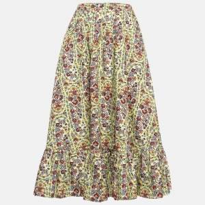 Etro Multicolor Floral Printed Cotton Flounce Midi Skirt S