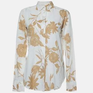 Etro White Floral Print Cotton Long Sleeve Shirt M