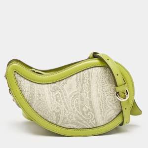 Etro Green/Grey Paisley Coated Canvas and Python Embossed Crossbody Bag