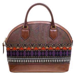 Etro Multicolor Paisley Printed Coated Canvas Crochet Detail Satchel