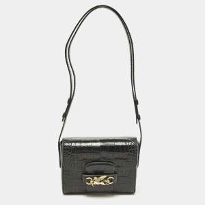 Etro Black Croc Embossed Leather Shoulder Bag
