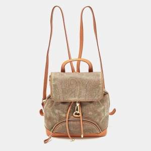 Etro Orange Paisley Print Coated Canvas and Leather Drawstring Backpack