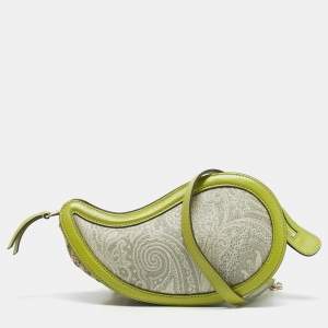 Etro Green/Grey Paisley Coated Canvas and Python Embossed Crossbody Bag