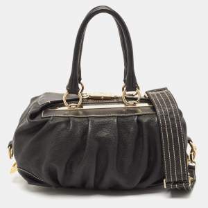 Etro Black Leather Pleated Shoulder Bag