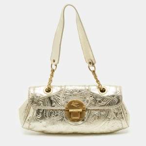 Etro Gold Paisley Embossed Leather Shoulder Bag