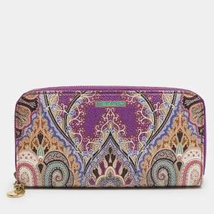 Etro Purple Printed Coated Canvas Zip Around Wallet