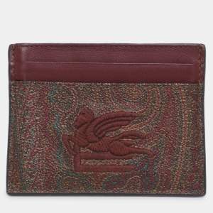 Etro Brown Paisley Print Coated Canvas Logo Embroidered Card Holder