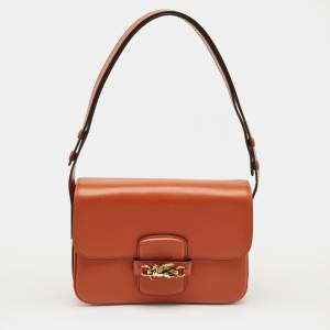 Pre Owned Etro Brick Brown Leather Pegaso Flap Shoulder Bag