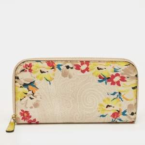 Pre Owned Etro Multicolor Coated Canvas Floral Zip Continental Wallet