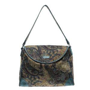 Etro Blue Paisley Printed Canvas Shoulder Bag
