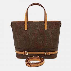Pre Owned Etro Brown Leather Paisley Tote And Shoulder Bag