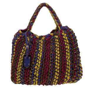Pre Owned Etro Multicolor Woven Leather Shopper Tote