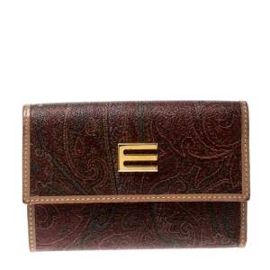 Etro Brown Paisley Print Coated Canvas Compact Wallet