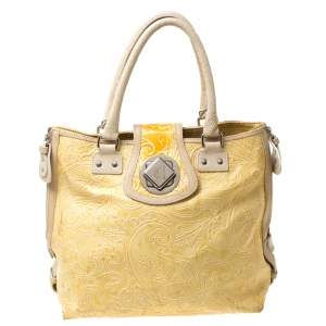 Etro Yellow Paisley Embossed Patent Leather Tote