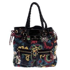 Etro Multicolor Floral Print Canvas and Patent Leather Tote