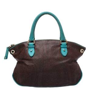 Pre Owned Etro Turquoise/Brown Paisley Coated Canvas Convertible Bag