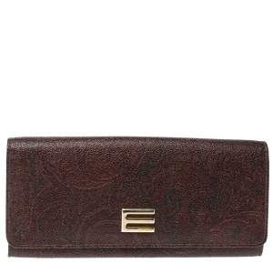 Pre Owned Etro Brown Paisley Print Coated Canvas Continental Wallet