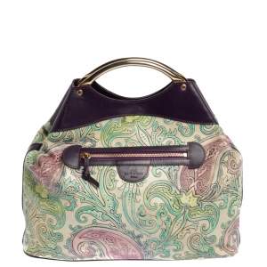 Pre Owned Etro Multicolor Paisley Embossed Leather Tote