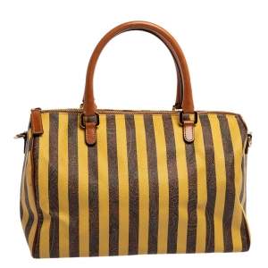 Etro Brown/Yellow Striped Paisley Prited Coated Canvas Bowler Bag