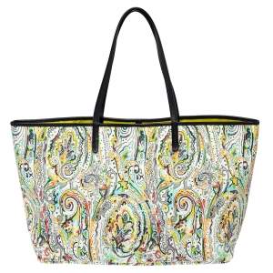 Etro White Mulitcolor Paisley Print Coated Canvas Tote