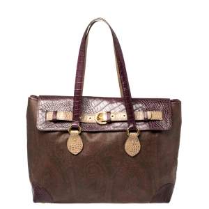 Etro Tricolor Paisley Coated Canvas and Croc Embossed Leather Shoulder Bag