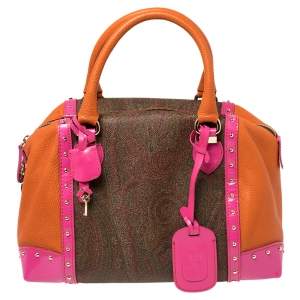 Etro Multicolor Coated Canvas And Leather Satchel