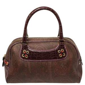 Etro Multicolor Paisley Print Coated Canvas and Leather Eyelet Satchel 