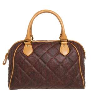Etro Brown Paisley Quilted Coated Canvas and Leather Zip Satchel